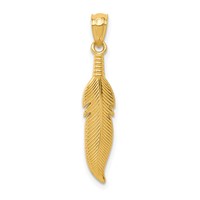 14K Yellow Gold Polished Feather Pendant view 1