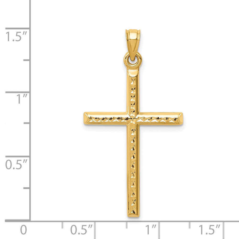 14k Hollow Diamond-cut Cross Pendant (K6394)