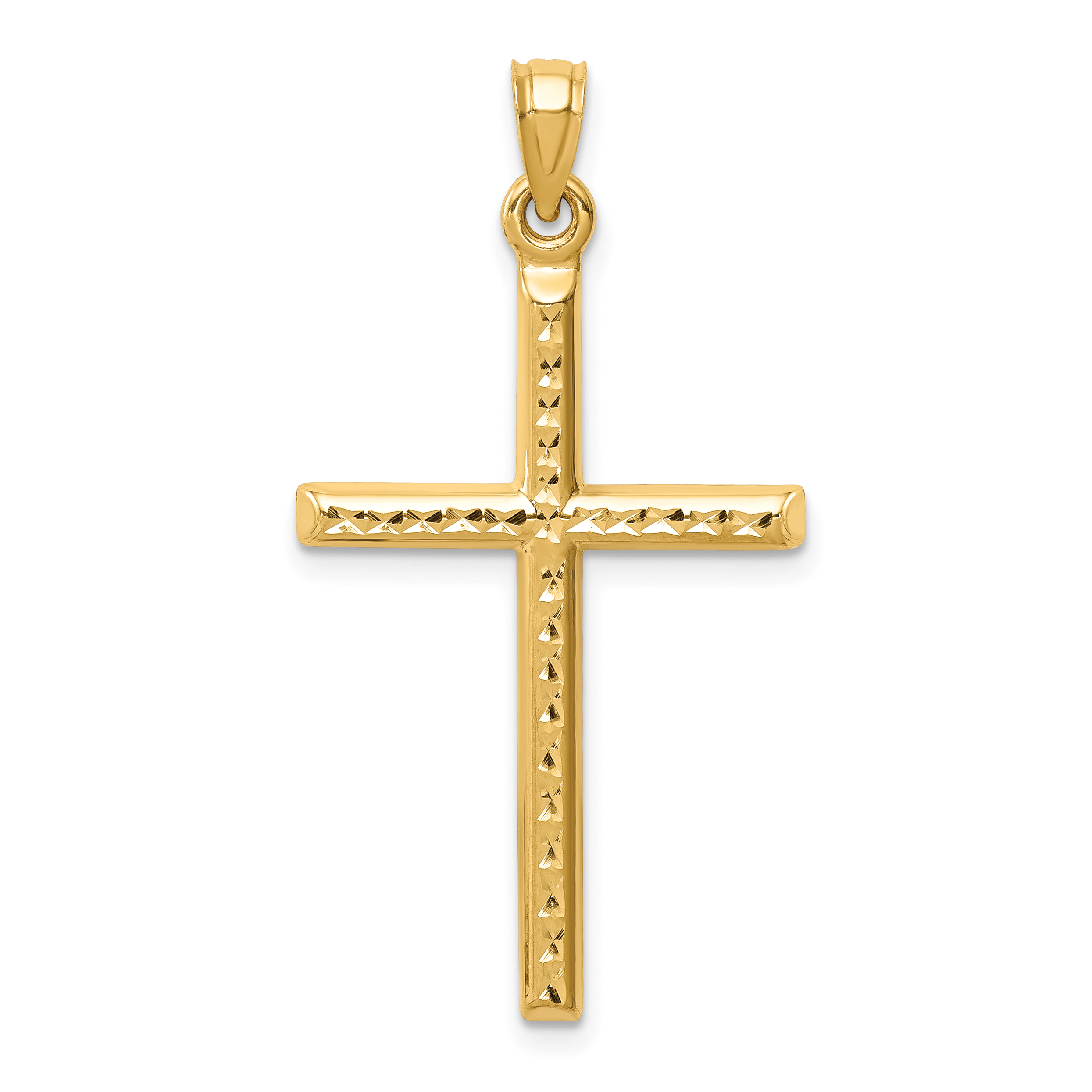 14k Hollow Diamond-cut Cross Pendant (K6394)