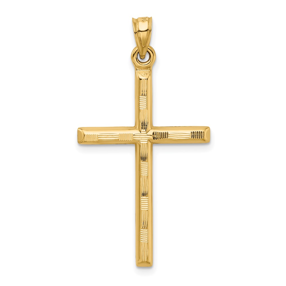 14k Hollow Diamond-cut Cross Pendant (K6395)