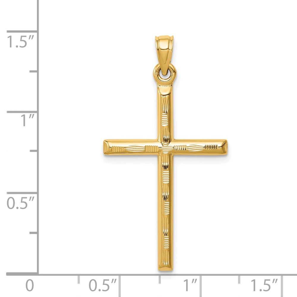 14k Hollow Diamond-cut Cross Pendant (K6395)