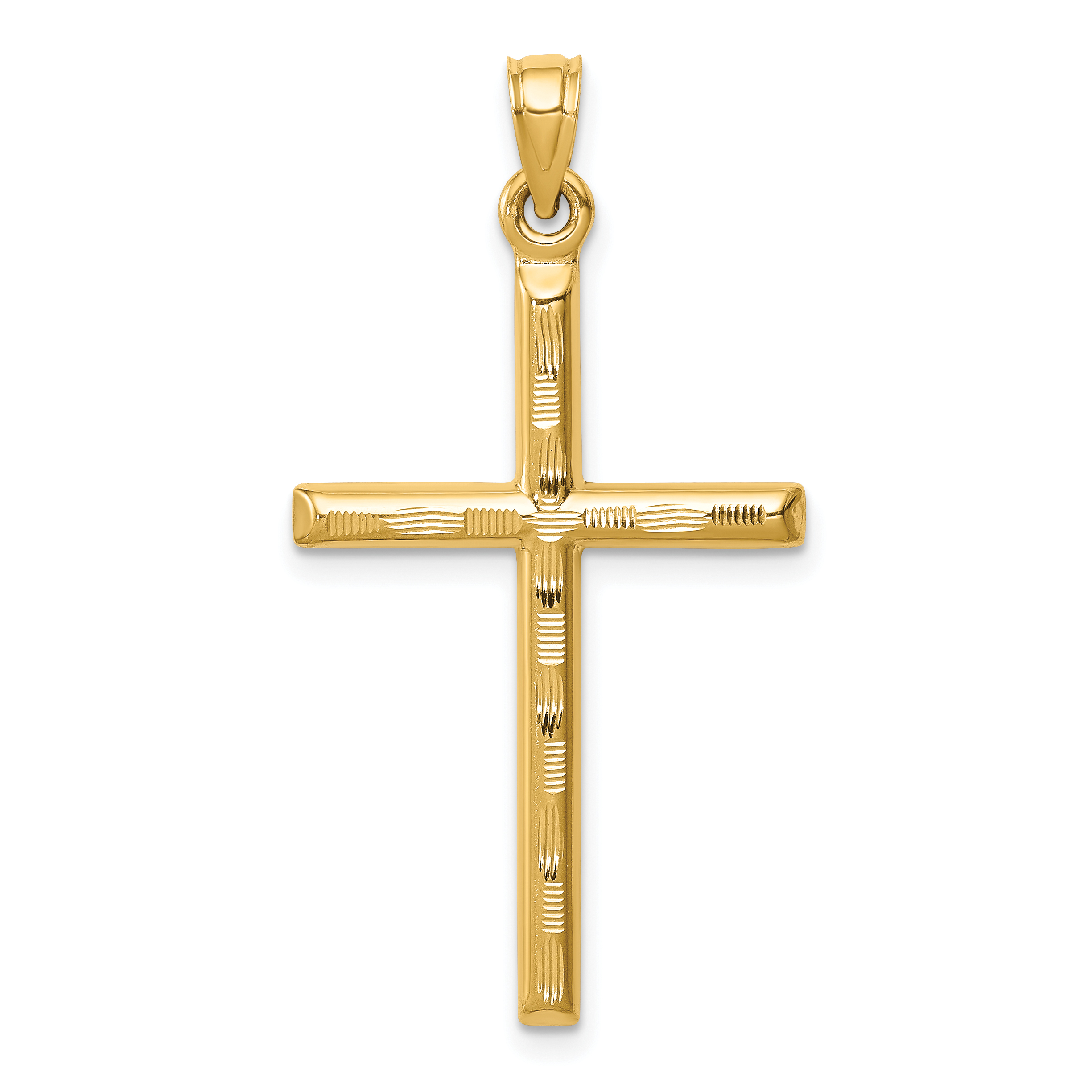 14k Hollow Diamond-cut Cross Pendant (K6395)
