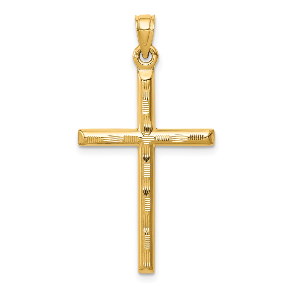 14k Hollow Diamond-cut Cross Pendant (K6395)