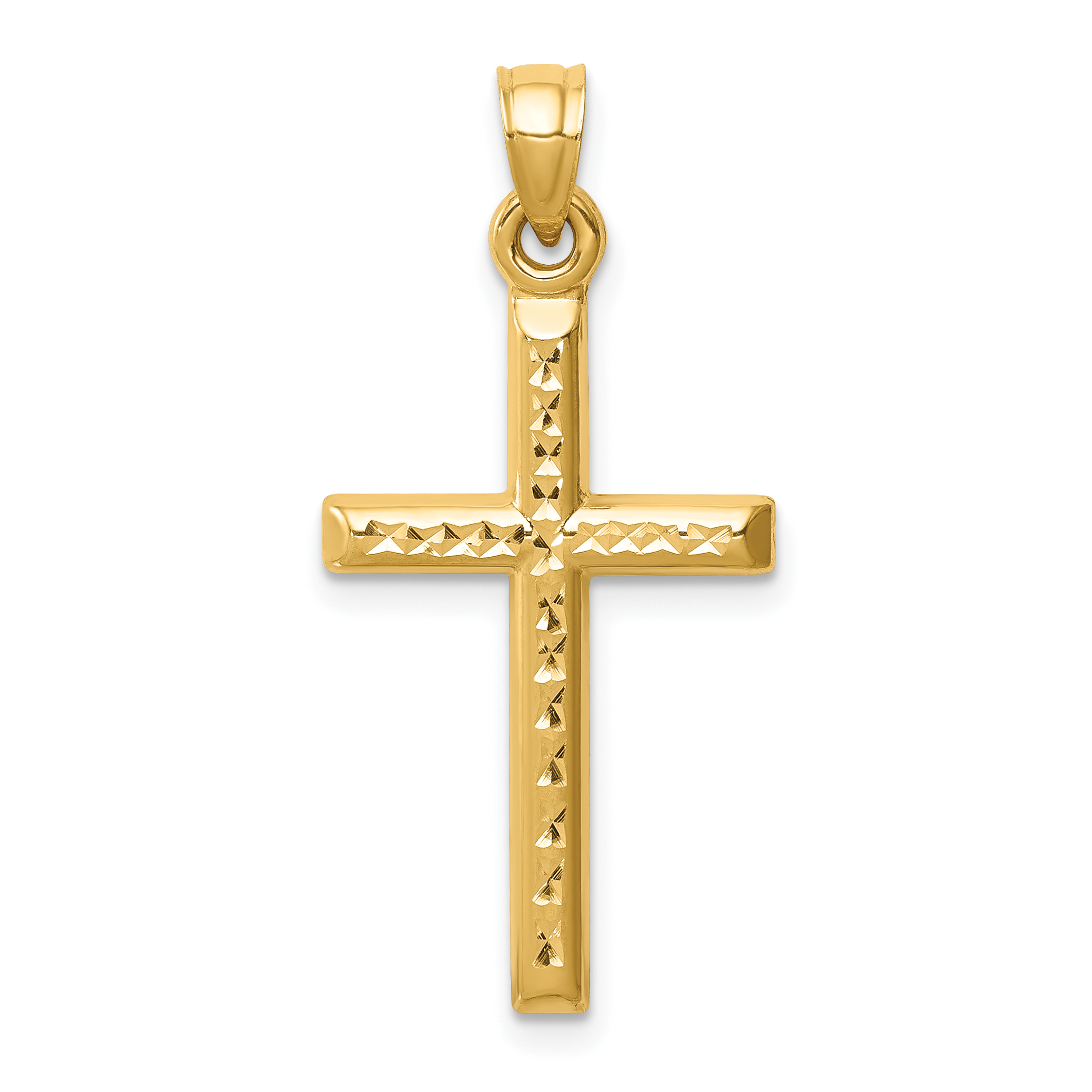 14k Hollow Diamond-cut Cross Pendant (K6396)