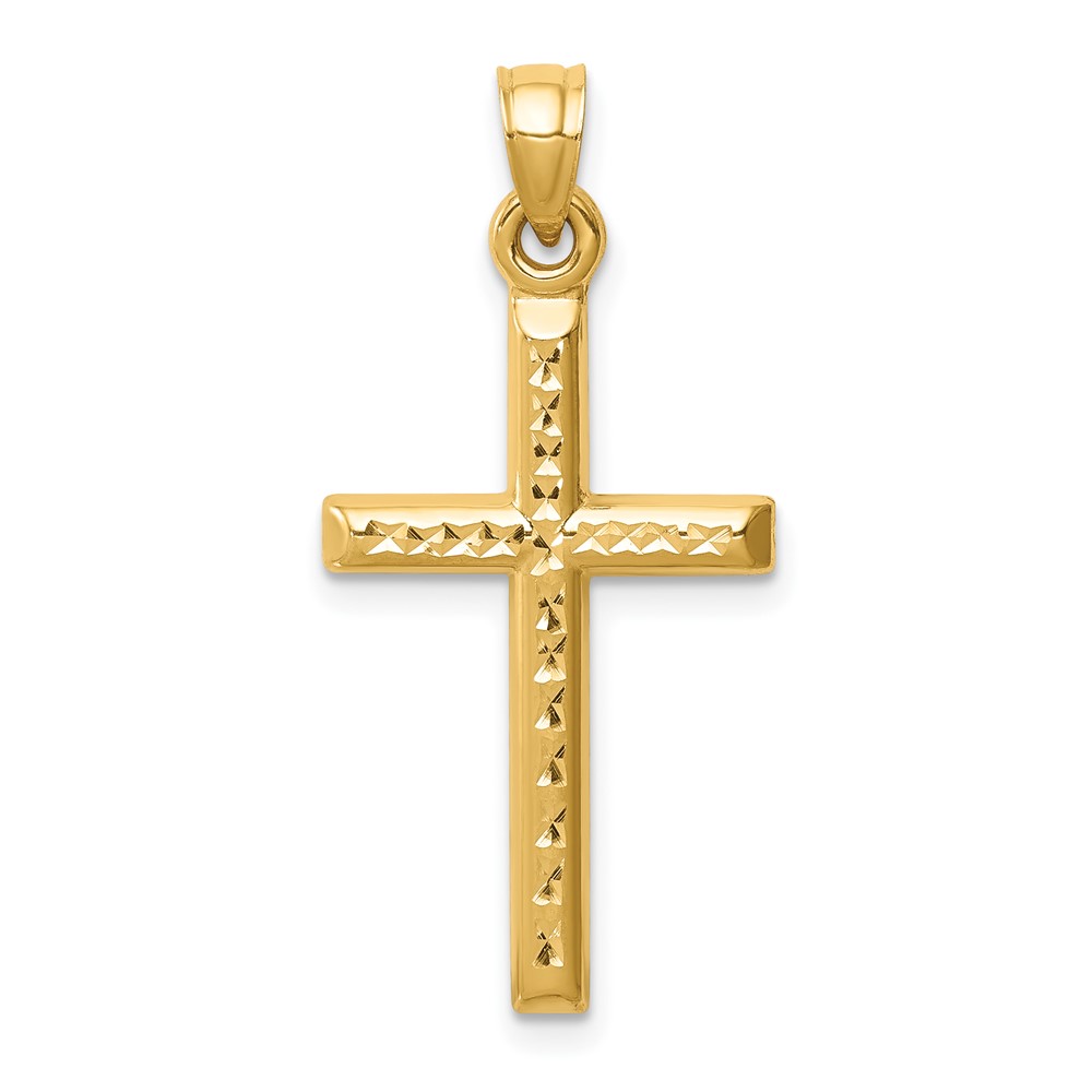 14k Hollow Diamond-cut Cross Pendant (K6396)