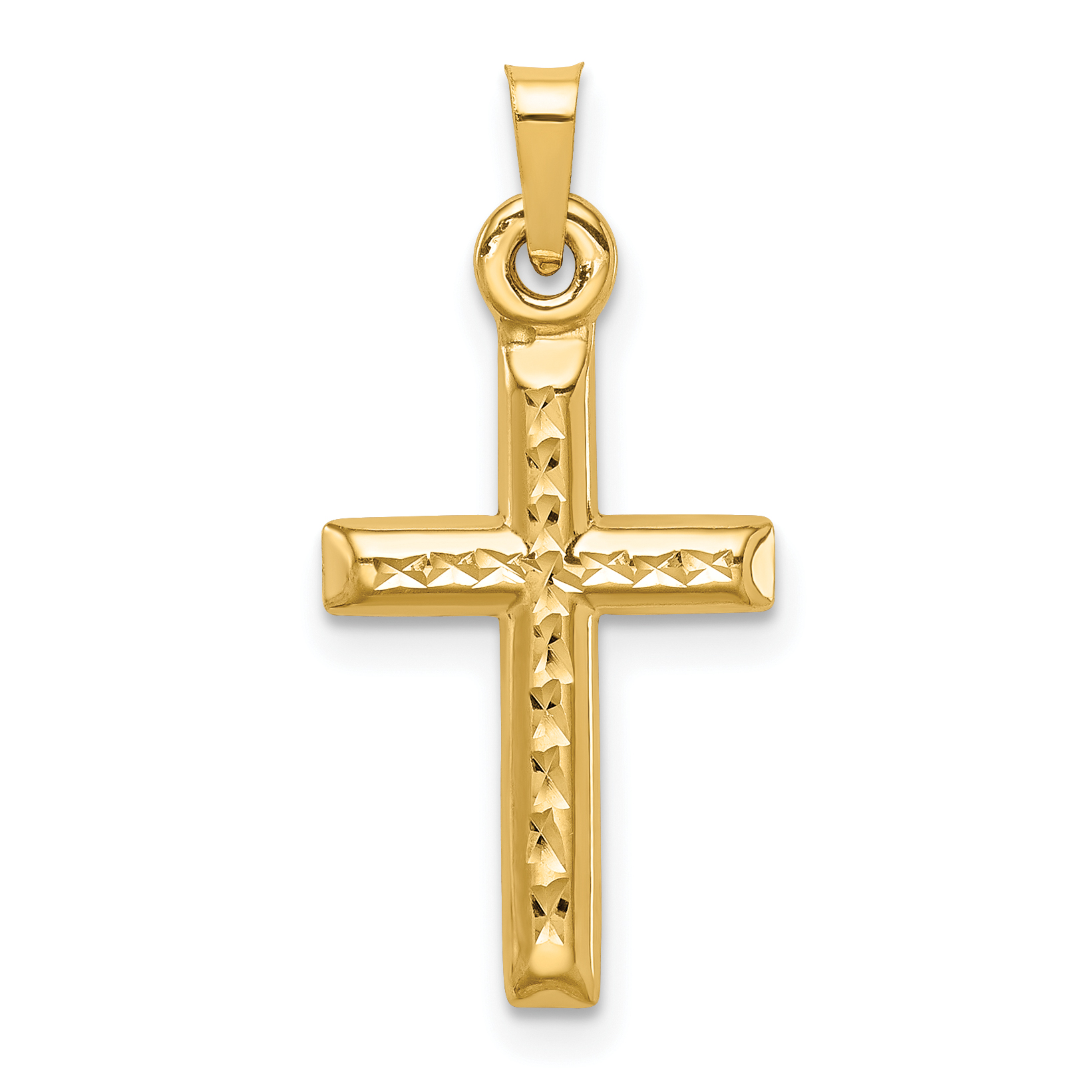 14k Hollow Diamond-cut Cross Pendant (K6398)