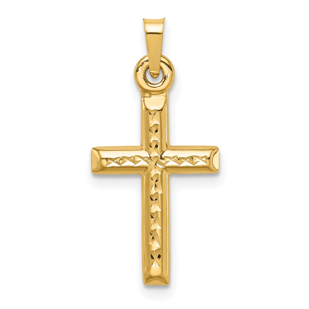 14k Hollow Diamond-cut Cross Pendant (K6398)