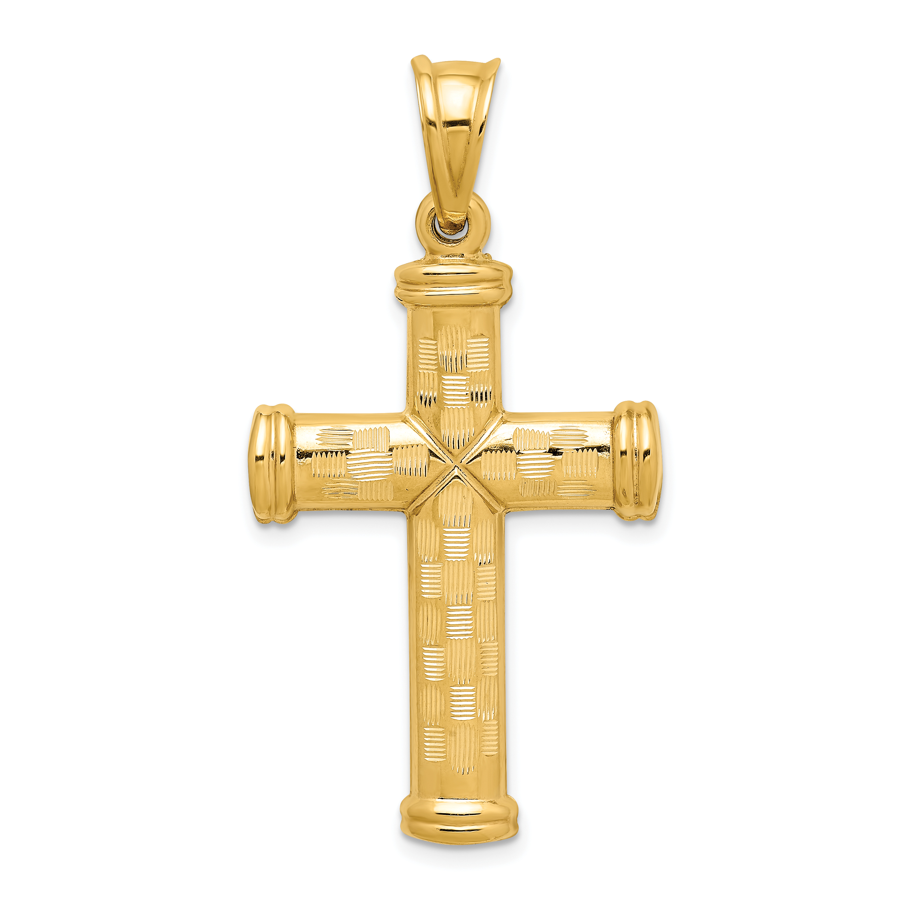 14k Hollow Diamond-cut Cross Pendant (K6399)