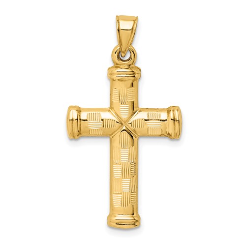 14k Hollow Diamond-cut Cross Pendant
