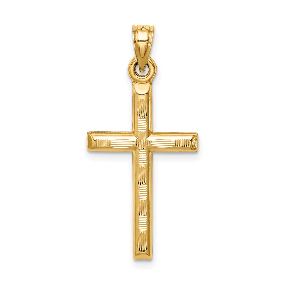 14k Hollow Diamond-cut Cross Pendant (K6402)