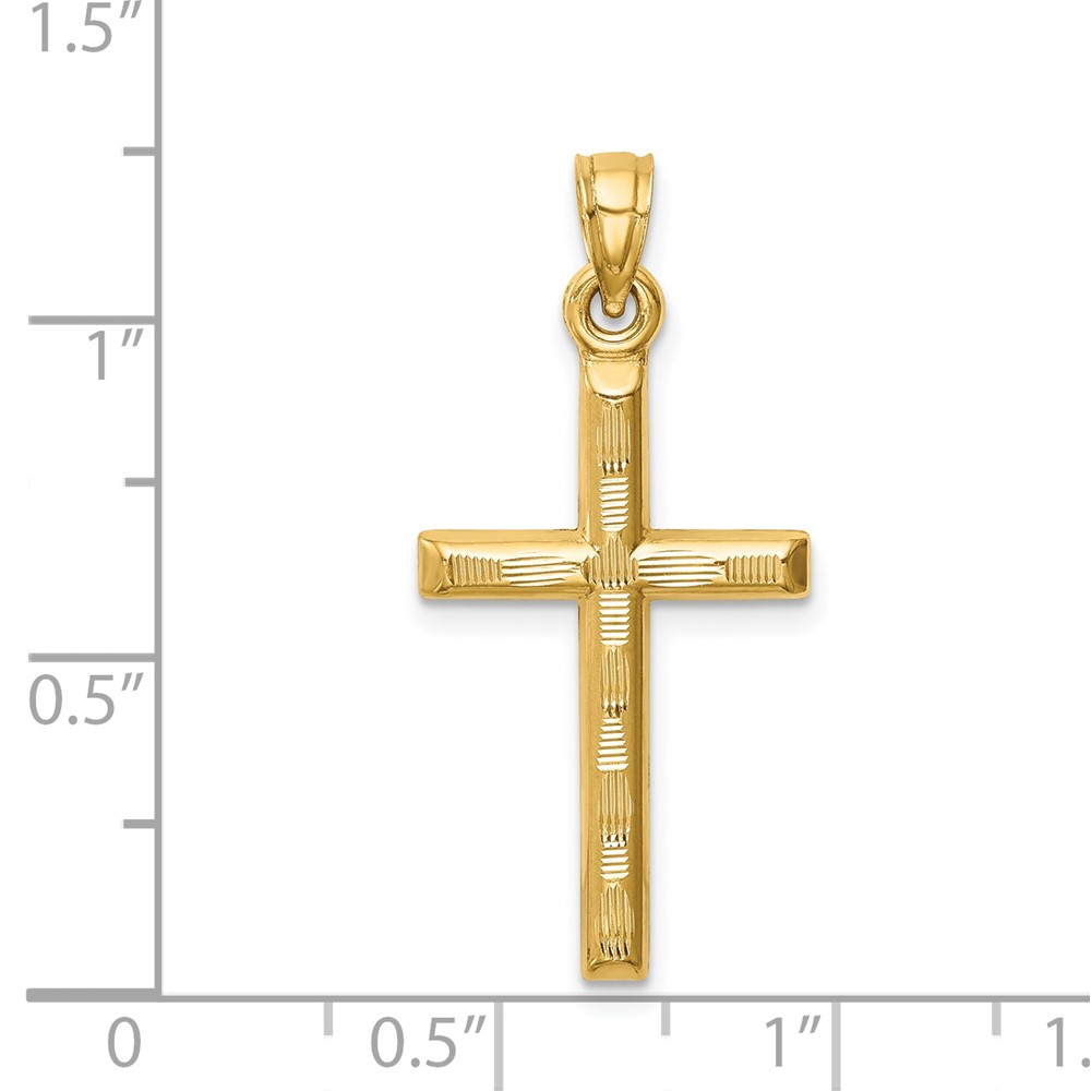 14k Hollow Diamond-cut Cross Pendant (K6402)