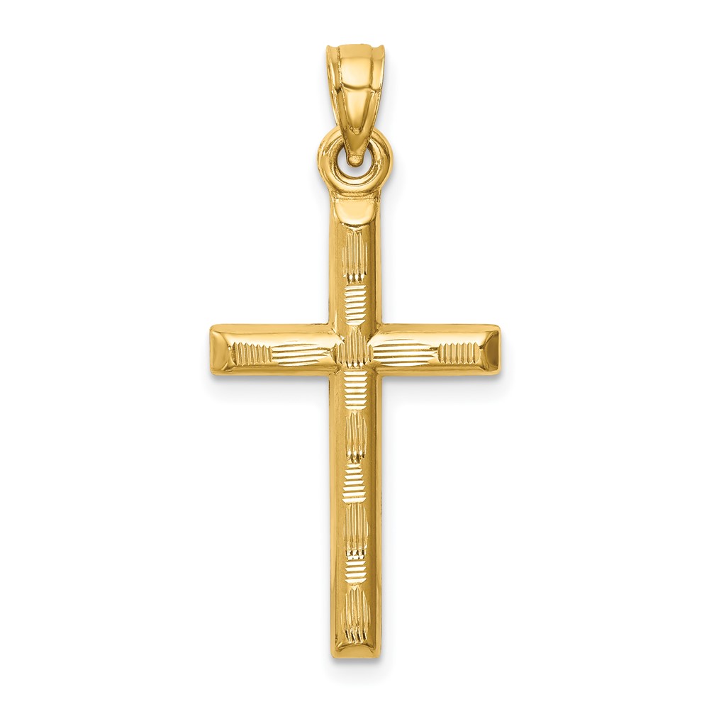 14k Hollow Diamond-cut Cross Pendant (K6402)