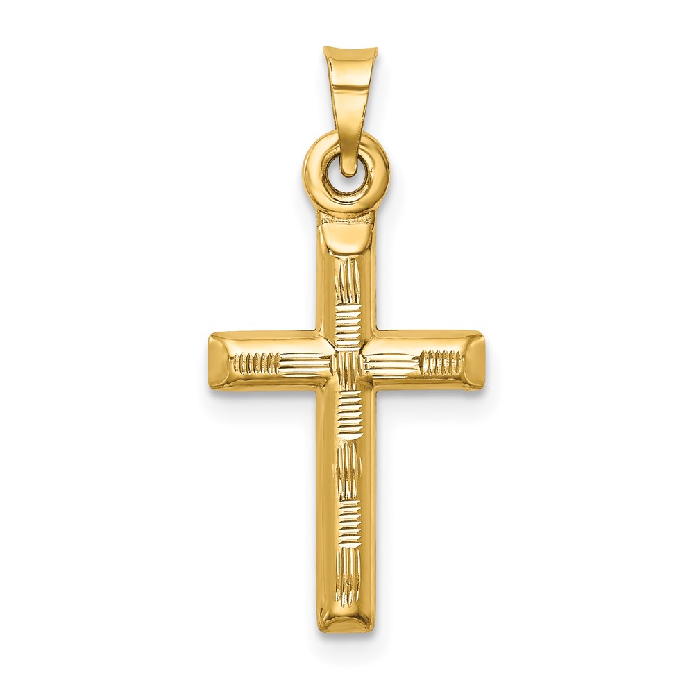 14k Hollow Diamond-cut Cross Pendant (K6403)