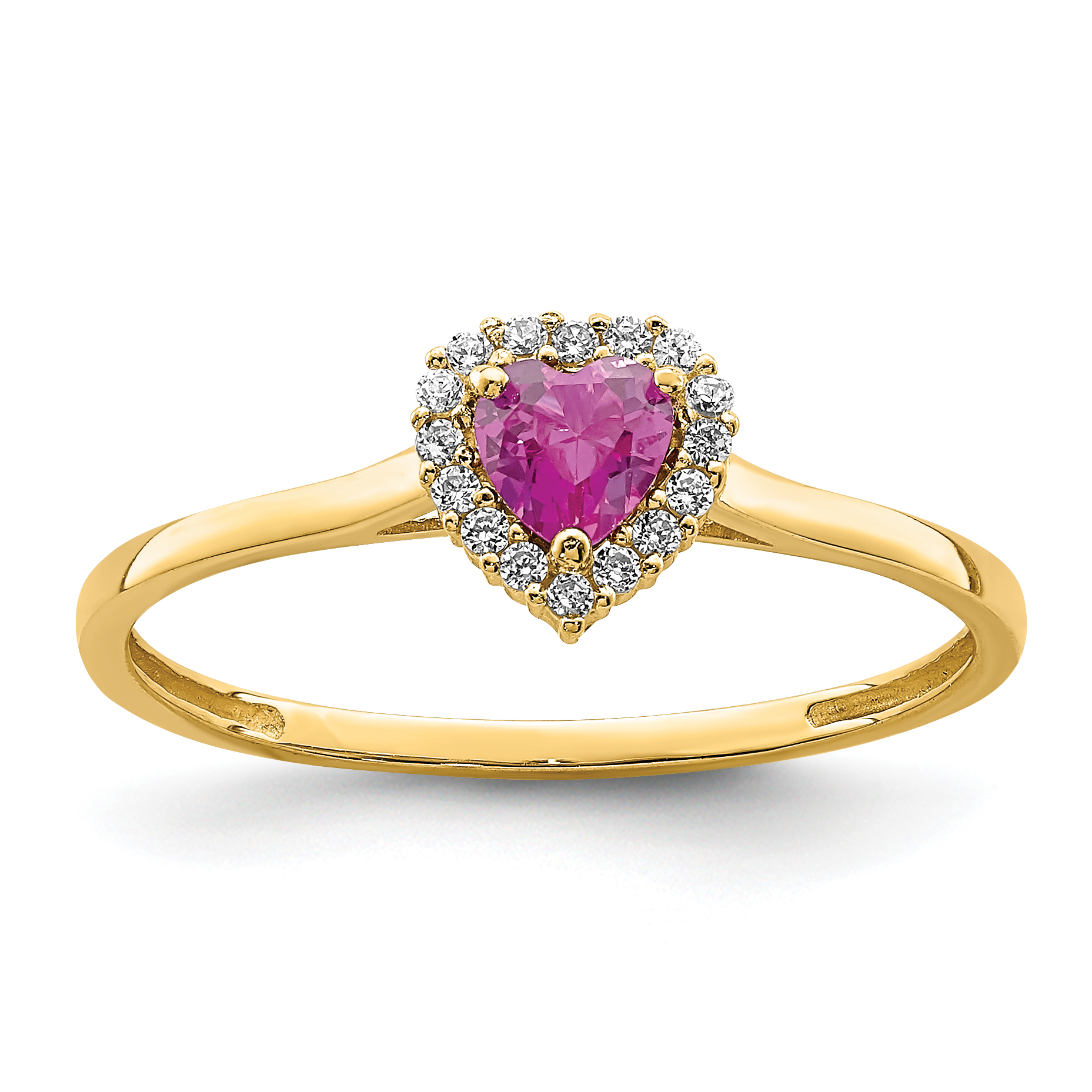 14K Heart Pink and Clear CZ Ring (K6417)