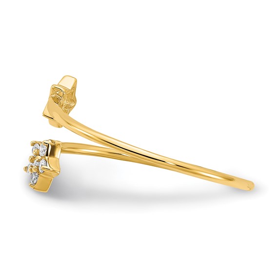 14K Polished CZ Two Stars Bypass Ring