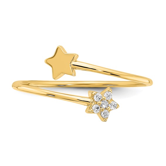 14K Polished CZ Two Stars Bypass Ring