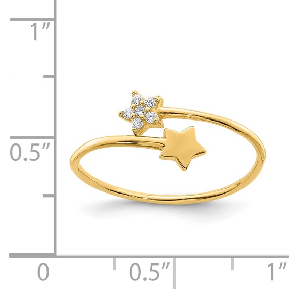 14K Polished CZ Two Stars Bypass Ring