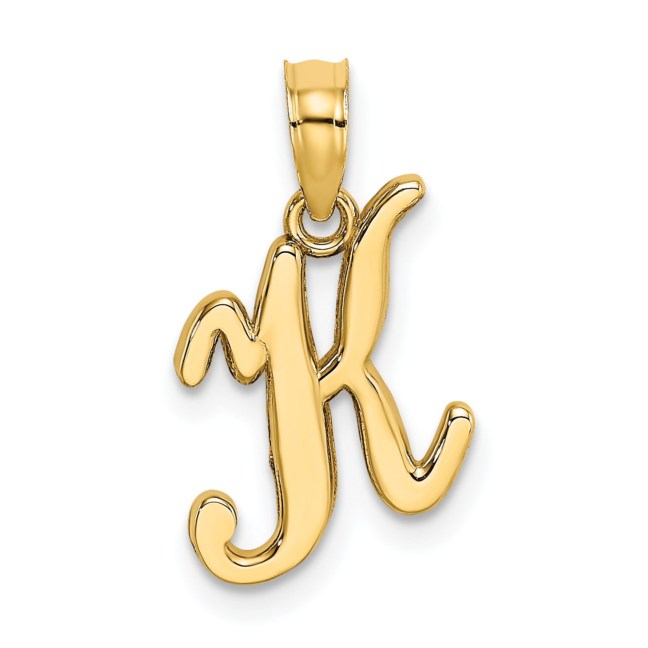 14k Yellow Gold Script Letter K Initial Monogram Name Pendant Charm