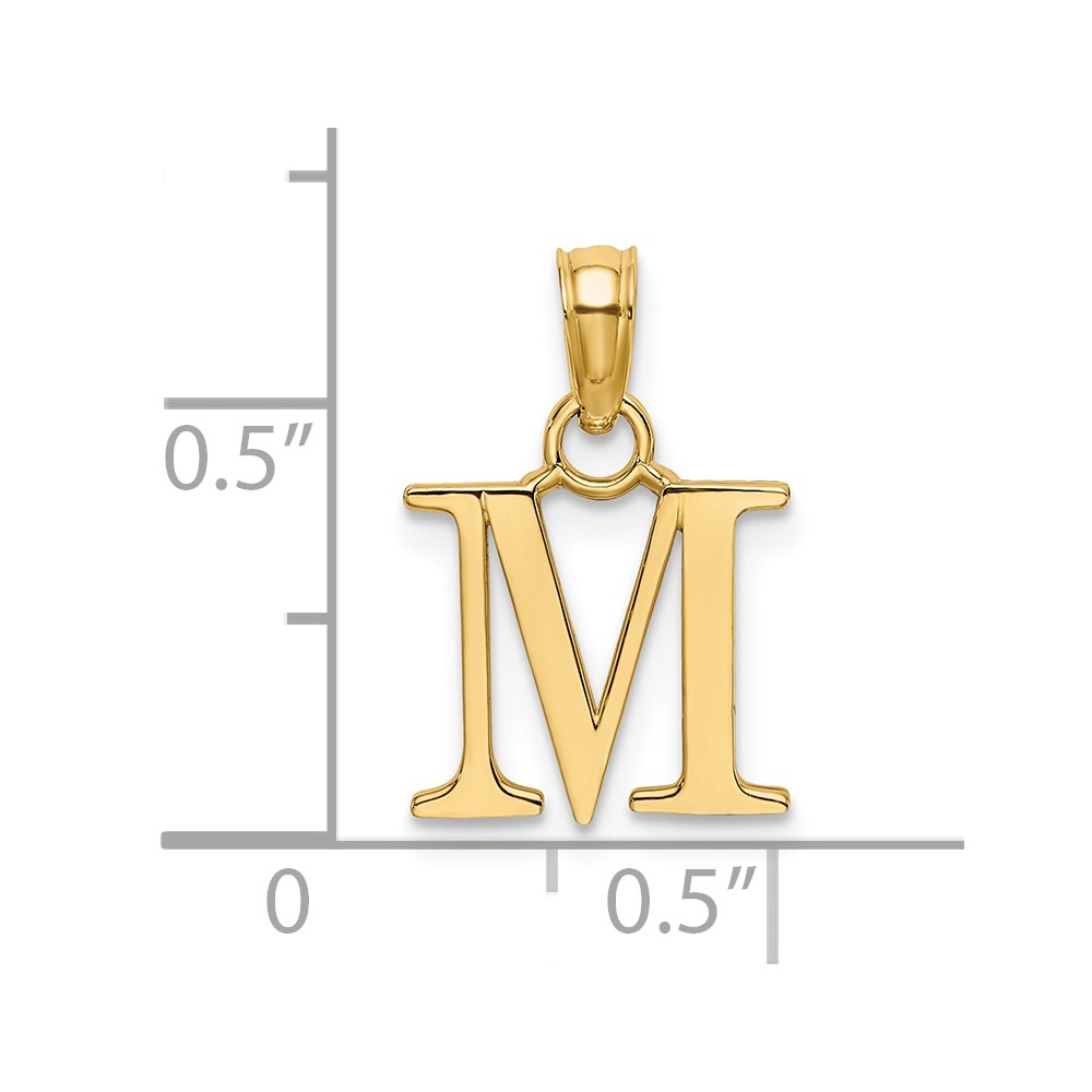 14K Polished Block Letter M Initial Pendant (K6423M)