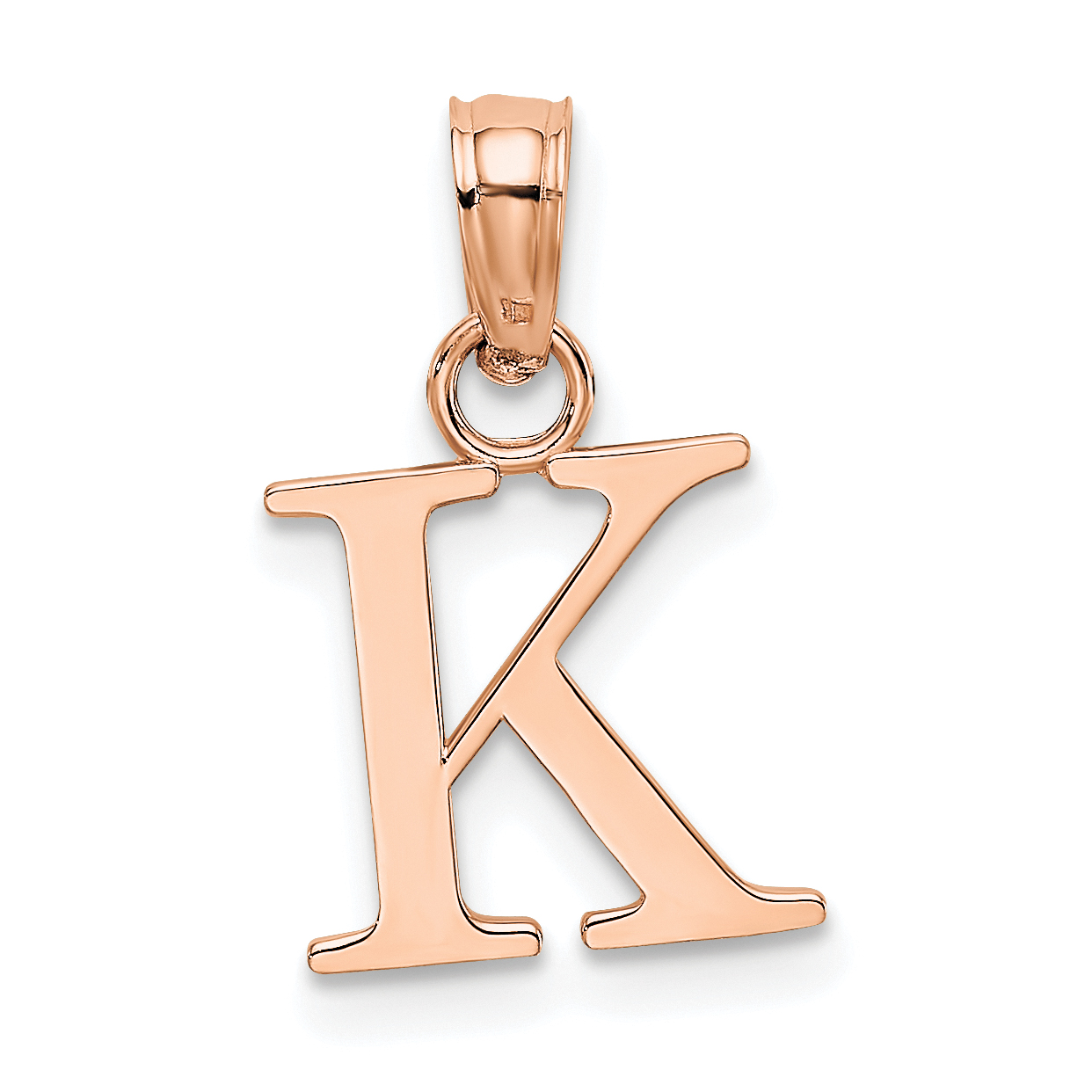 14K Rose Gold Polished Block Letter K Initial Pendant (K6423RK)