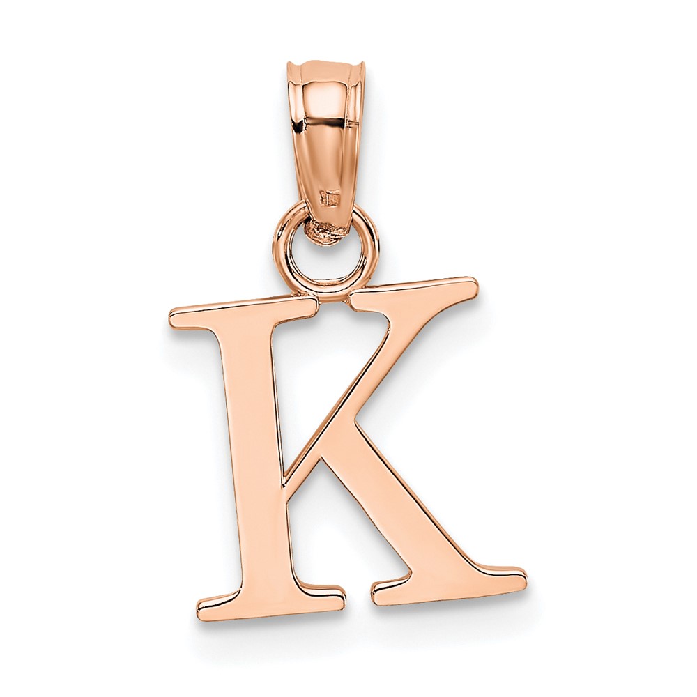 14K Rose Gold Polished Block Letter K Initial Pendant (K6423RK)