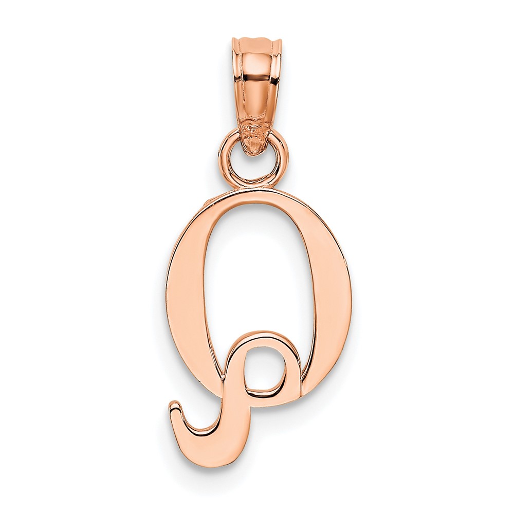 14K Rose Gold Polished Block Letter Q Initial Pendant (K6423RQ)