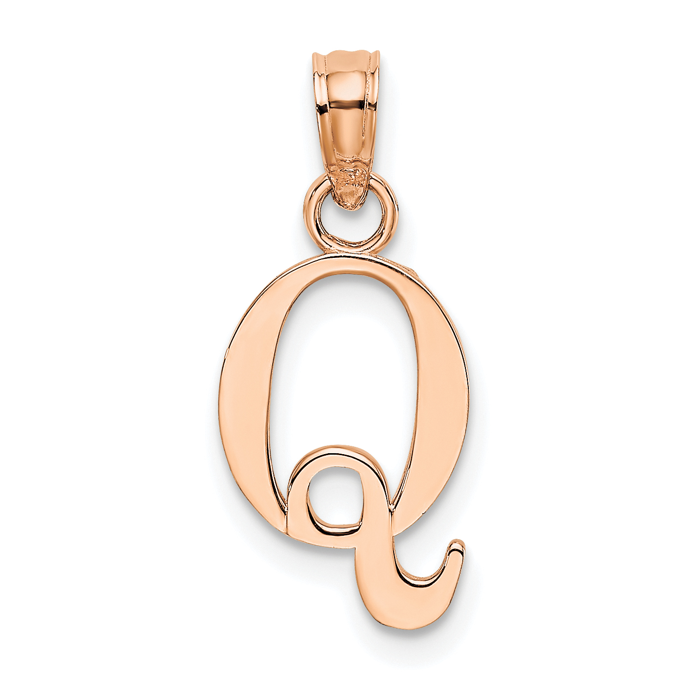 14K Rose Gold Polished Block Letter Q Initial Pendant (K6423RQ)