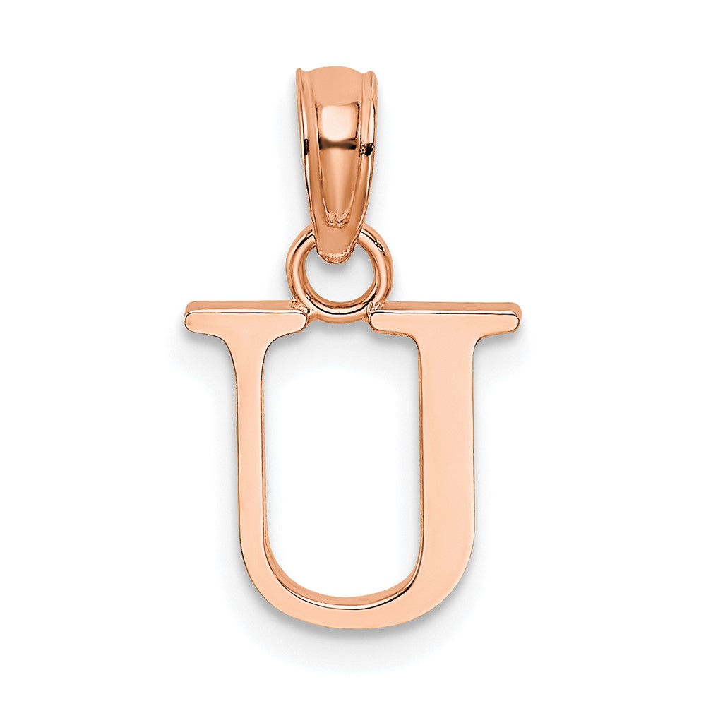 14K Rose Gold Polished Block Letter U Initial Pendant (K6423RU)