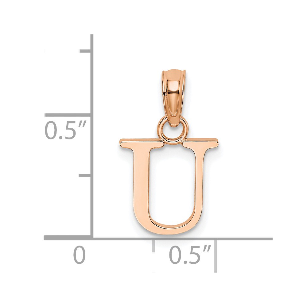 14K Rose Gold Polished Block Letter U Initial Pendant (K6423RU)