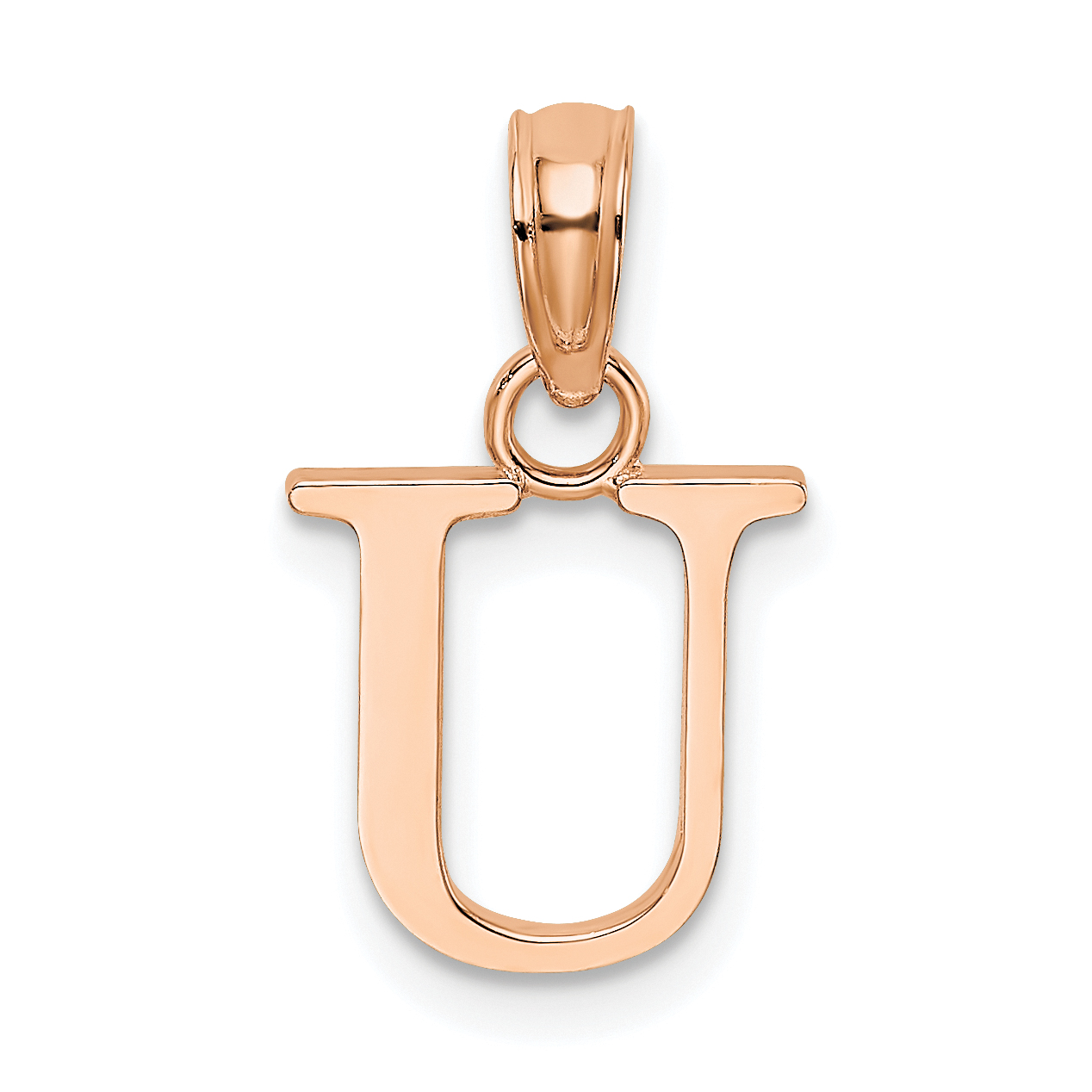 14K Rose Gold Polished Block Letter U Initial Pendant (K6423RU)