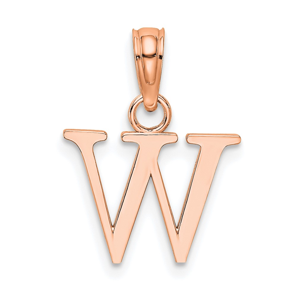 14K Rose Gold Polished Block Letter W Initial Pendant (K6423RW)
