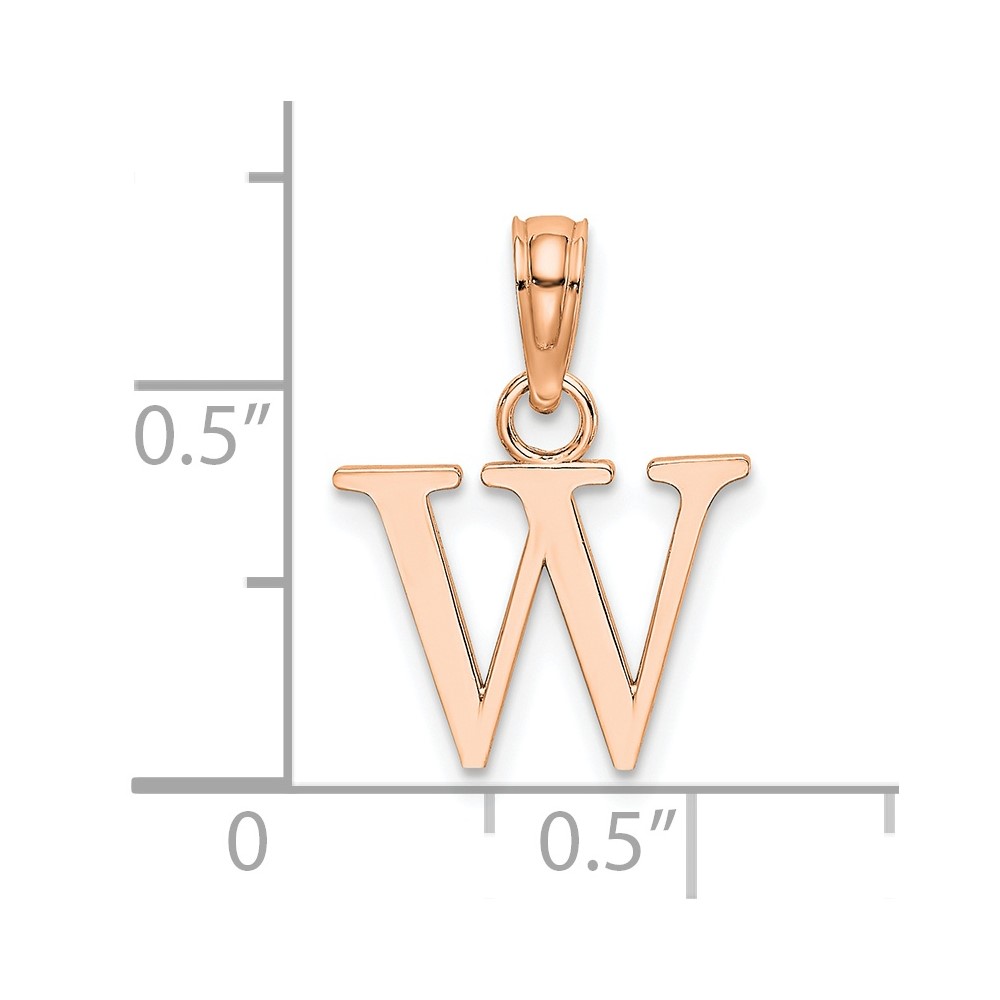 14K Rose Gold Polished Block Letter W Initial Pendant (K6423RW)