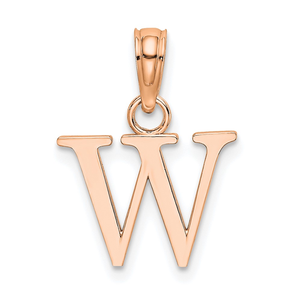14K Rose Gold Polished Block Letter W Initial Pendant (K6423RW)