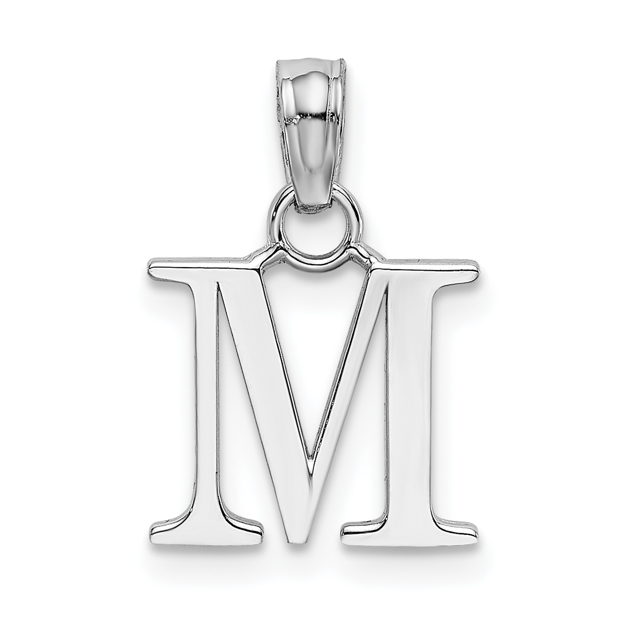 14K White Gold Polished Block Letter M Initial Pendant (K6423WM)
