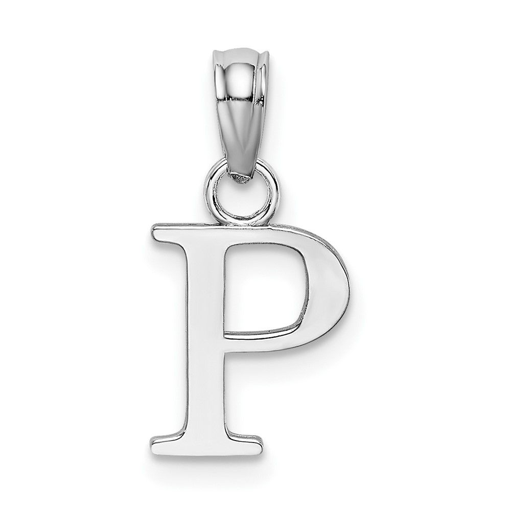 14K White Gold Polished Block Letter P Initial Pendant (K6423WP)