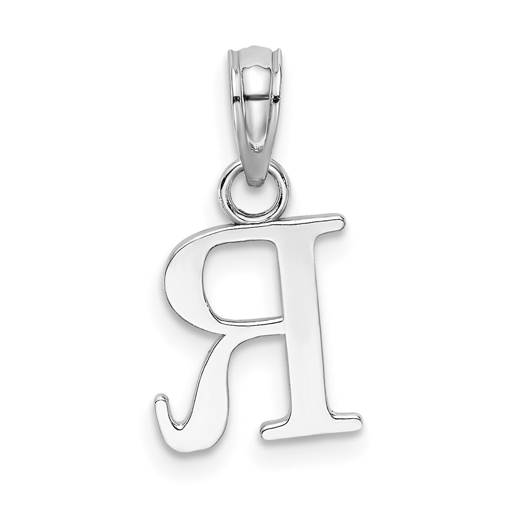 14K White Gold Polished Block Letter R Initial Pendant (K6423WR)
