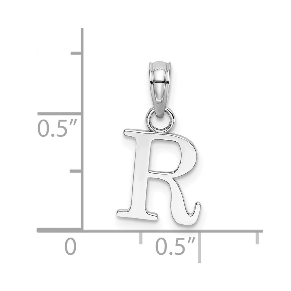 14K White Gold Polished Block Letter R Initial Pendant (K6423WR)