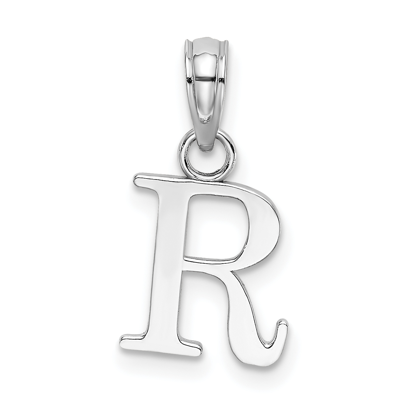 14K White Gold Polished Block Letter R Initial Pendant (K6423WR)