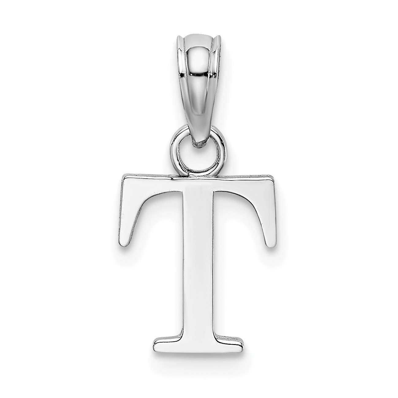 14K White Gold Polished Block Letter T Initial Pendant (K6423WT)