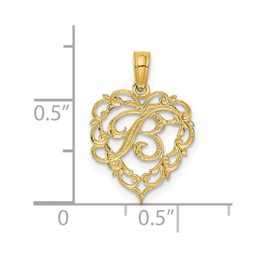 14KY Heart Script Letter B Initial Charm (K6424B)