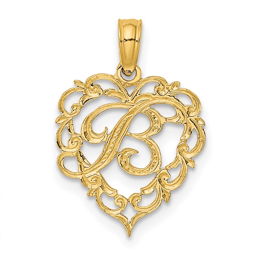 14KY Heart Script Letter B Initial Charm (K6424B)