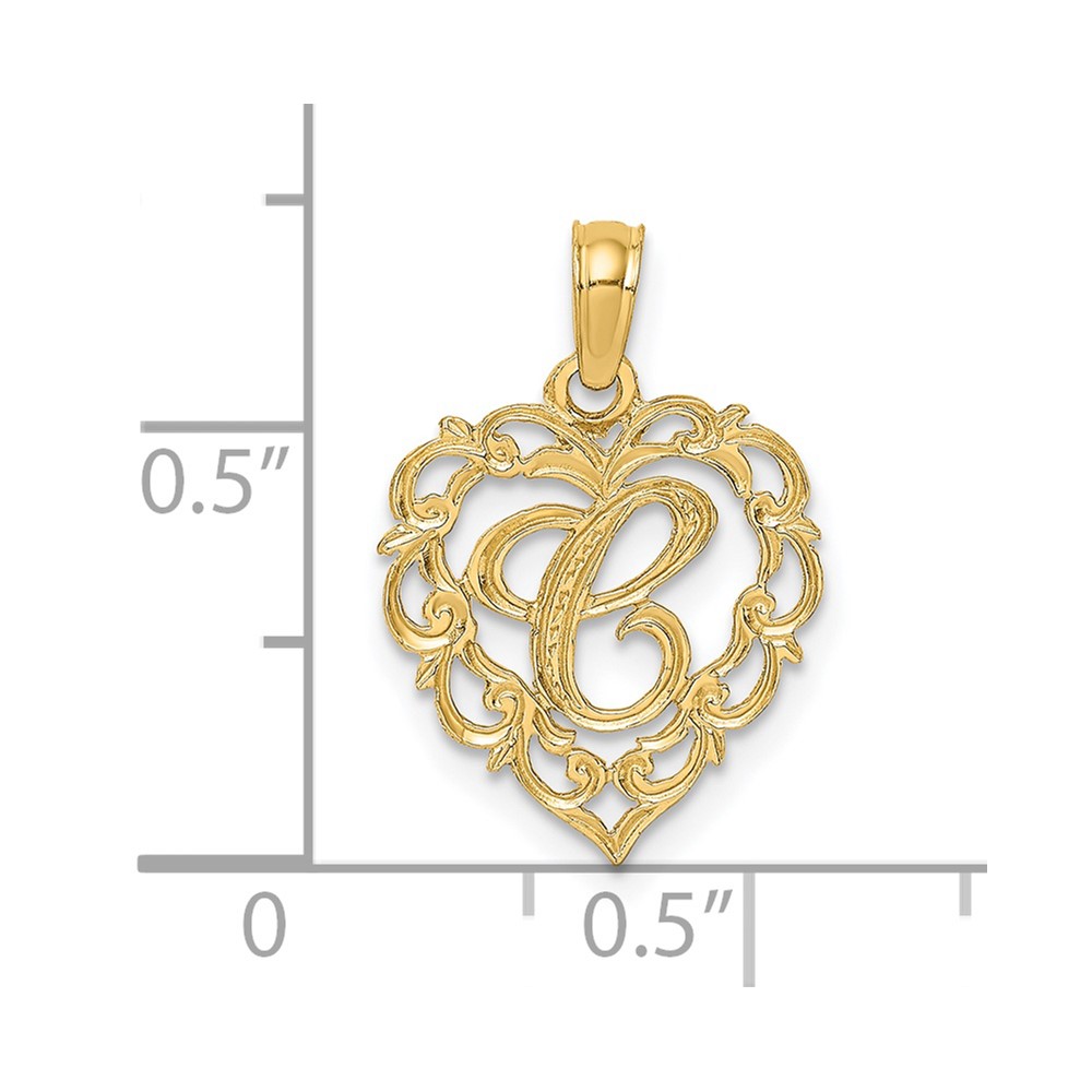 14KY Heart Script Letter C Initial Charm (K6424C)