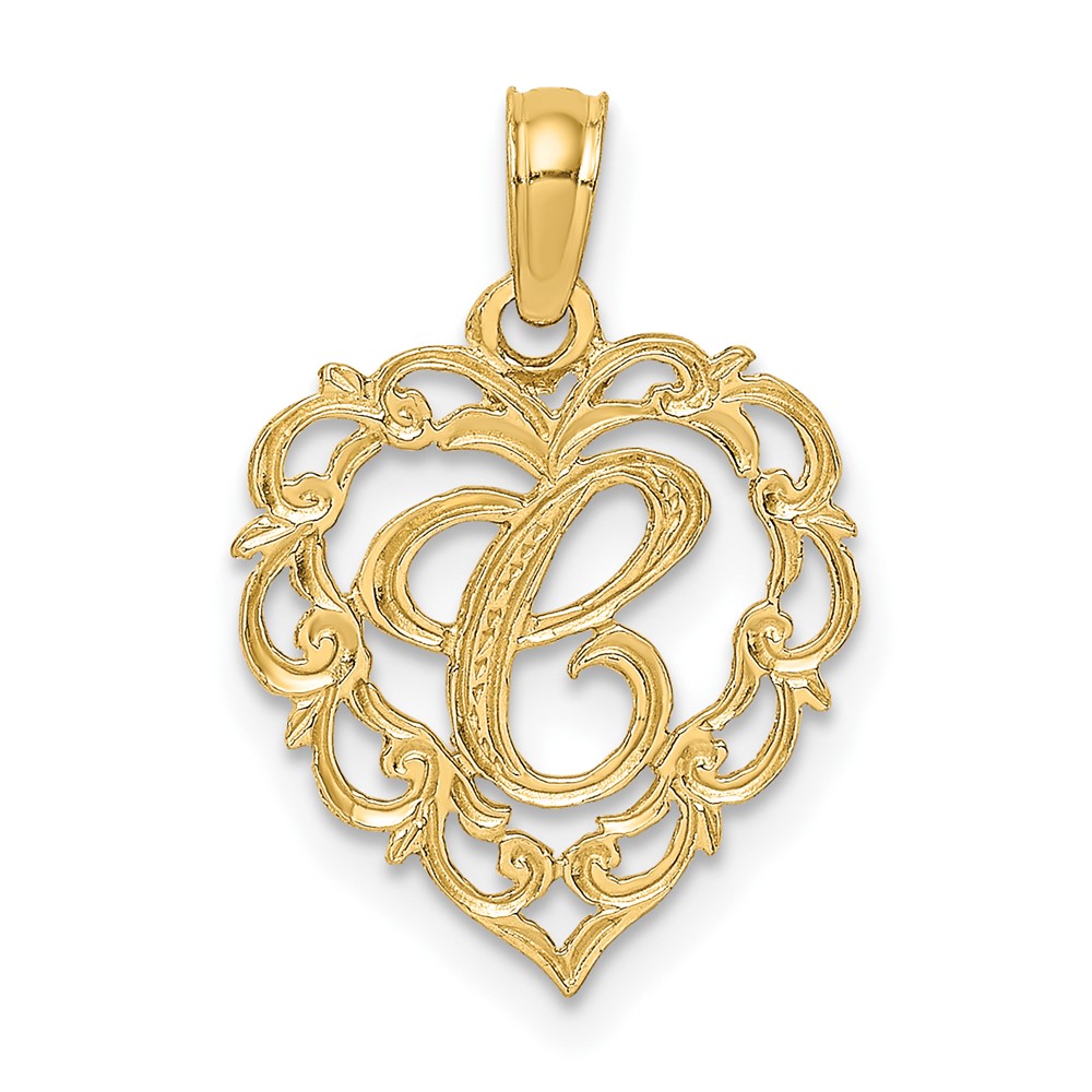 14KY Heart Script Letter C Initial Charm (K6424C)