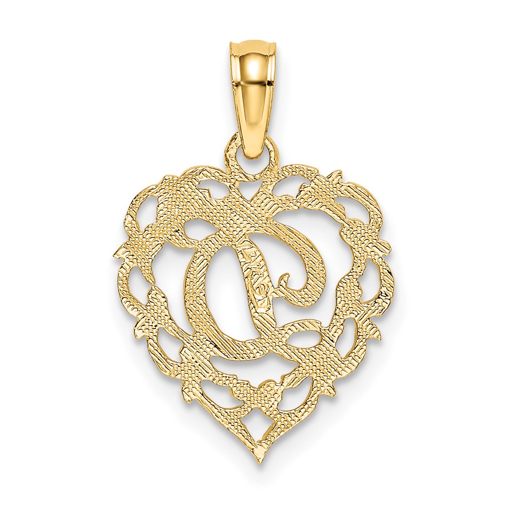 14KY Heart Script Letter D Initial Charm (K6424D)