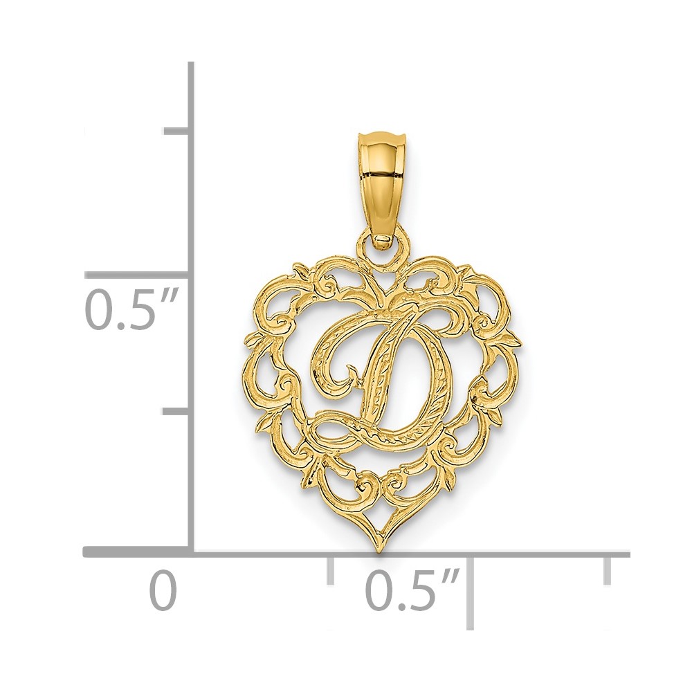 14KY Heart Script Letter D Initial Charm (K6424D)