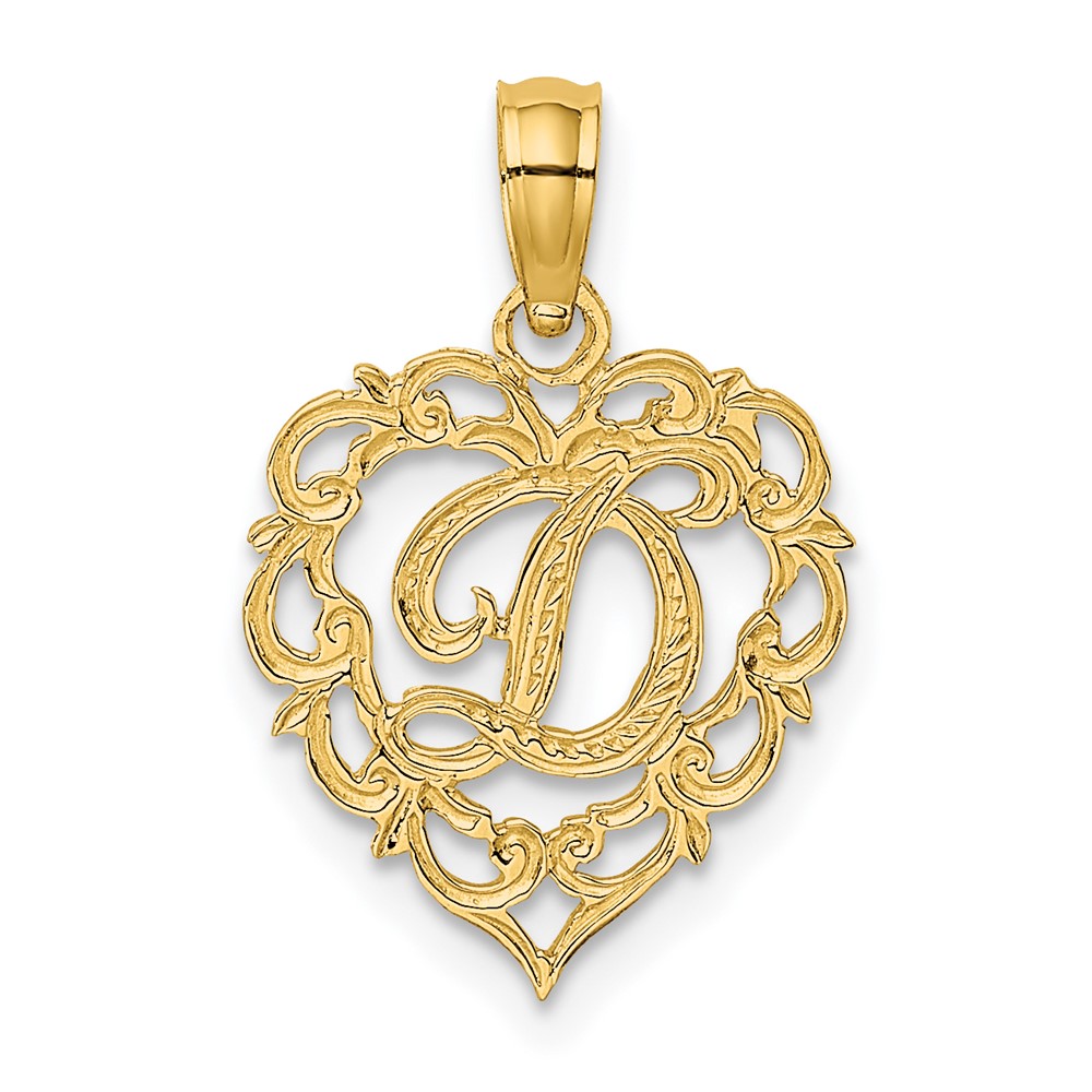 14KY Heart Script Letter D Initial Charm (K6424D)