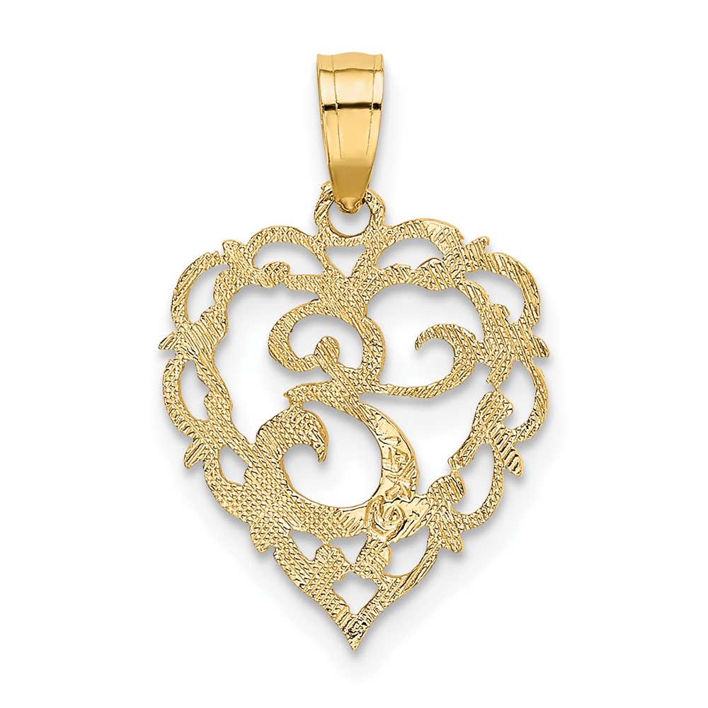 14KY Heart Script Letter E Initial Charm (K6424E)