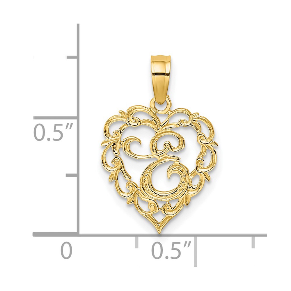 14KY Heart Script Letter E Initial Charm (K6424E)