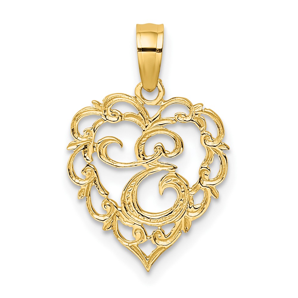 14KY Heart Script Letter E Initial Charm (K6424E)