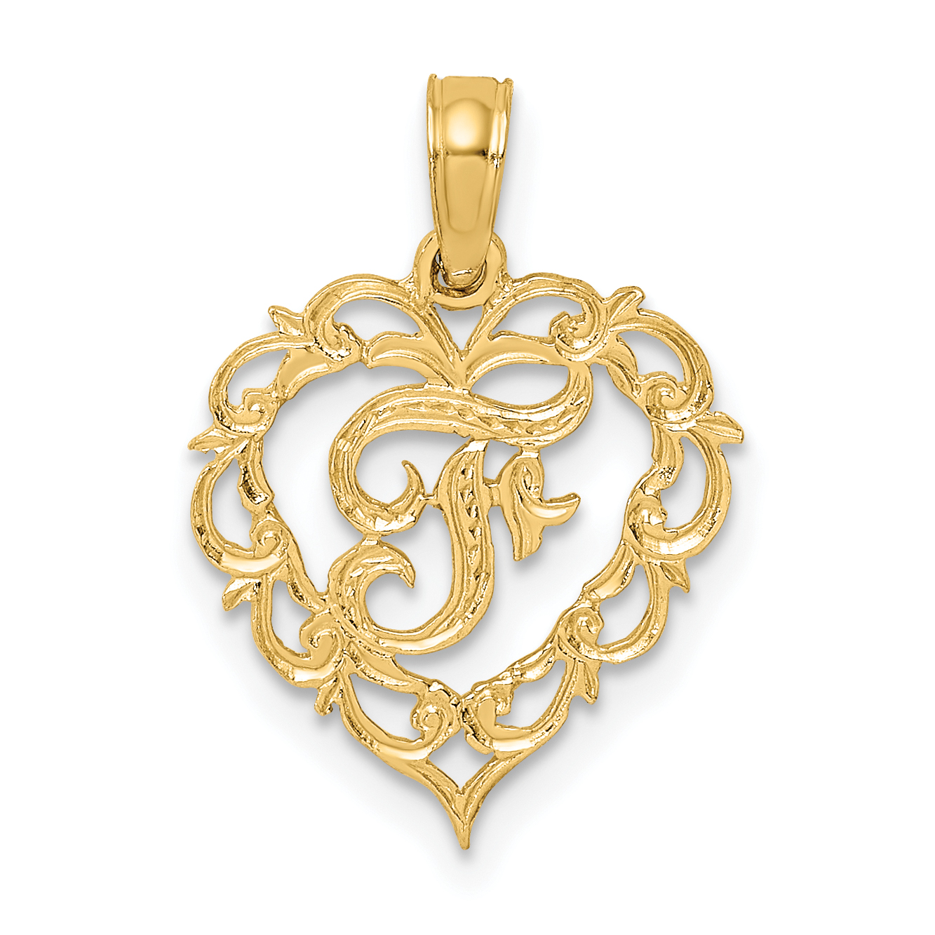 14KY Heart Script Letter F Initial Charm (K6424F)